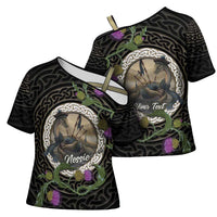 Personalised Loch Ness Monster Scotland Cross Shoulder Shirt Nessie Bagpipe Scottish Thistle Celtic Knot