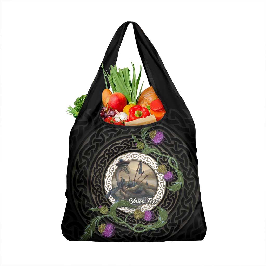 Personalised Loch Ness Monster Scotland Grocery Bag Nessie Bagpipe Scottish Thistle Celtic Knot