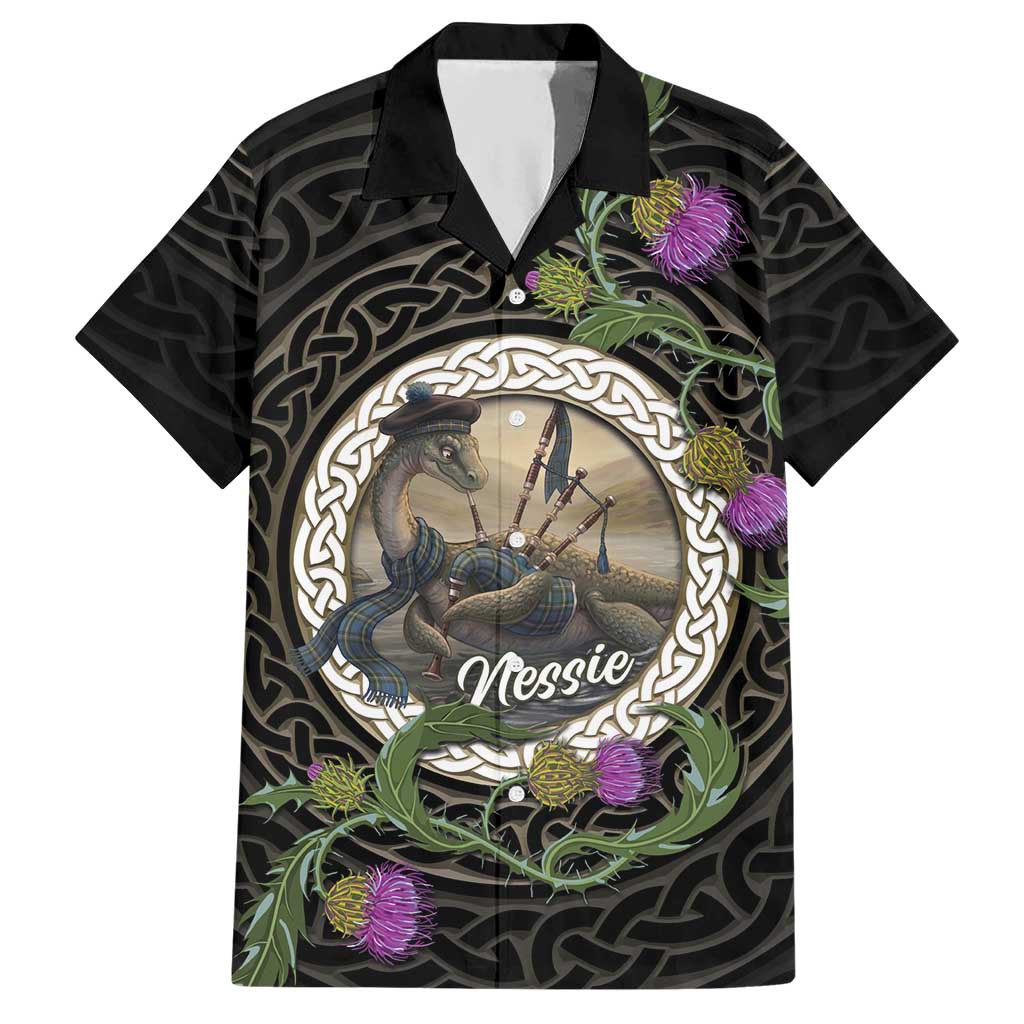 Personalised Loch Ness Monster Scotland Hawaiian Shirt Nessie Bagpipe Scottish Thistle Celtic Knot