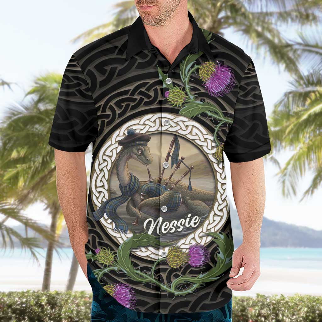 Personalised Loch Ness Monster Scotland Hawaiian Shirt Nessie Bagpipe Scottish Thistle Celtic Knot