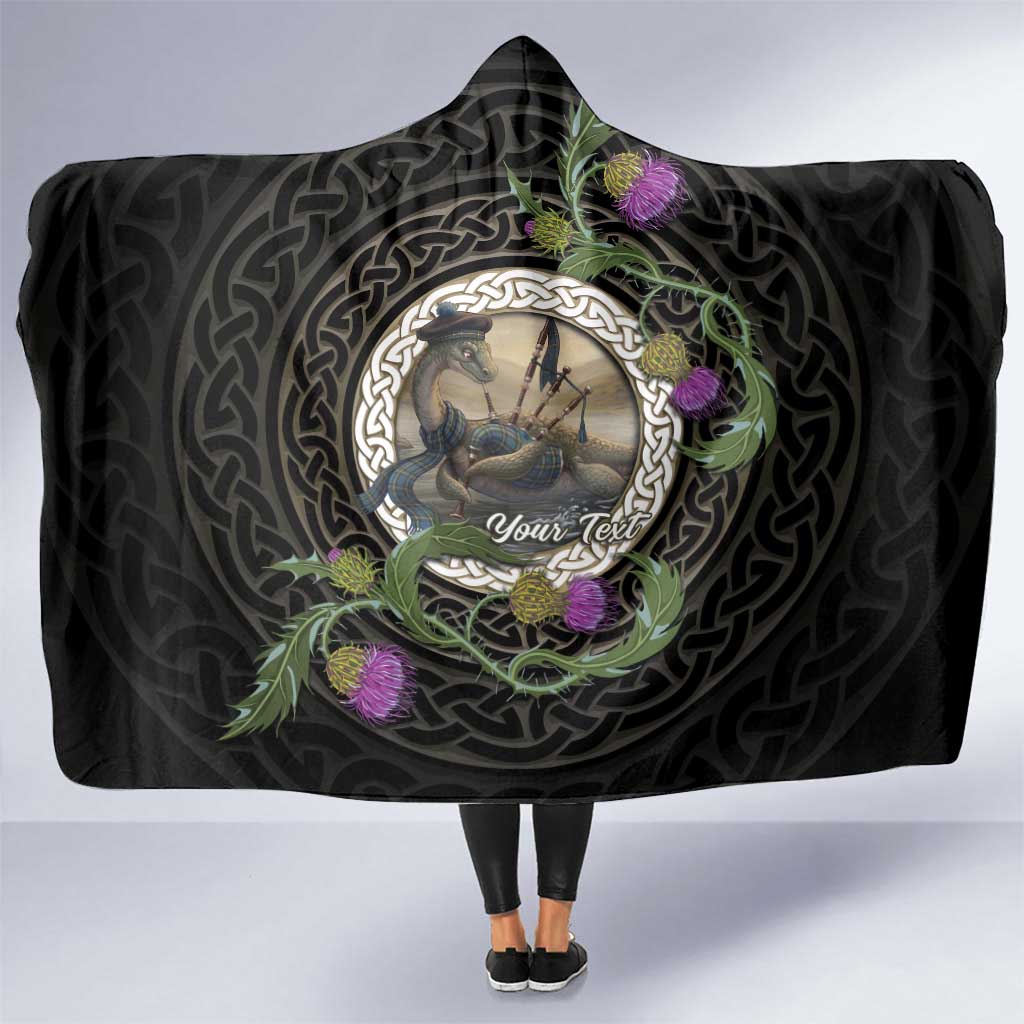 Personalised Loch Ness Monster Scotland Hooded Blanket Nessie Bagpipe Scottish Thistle Celtic Knot