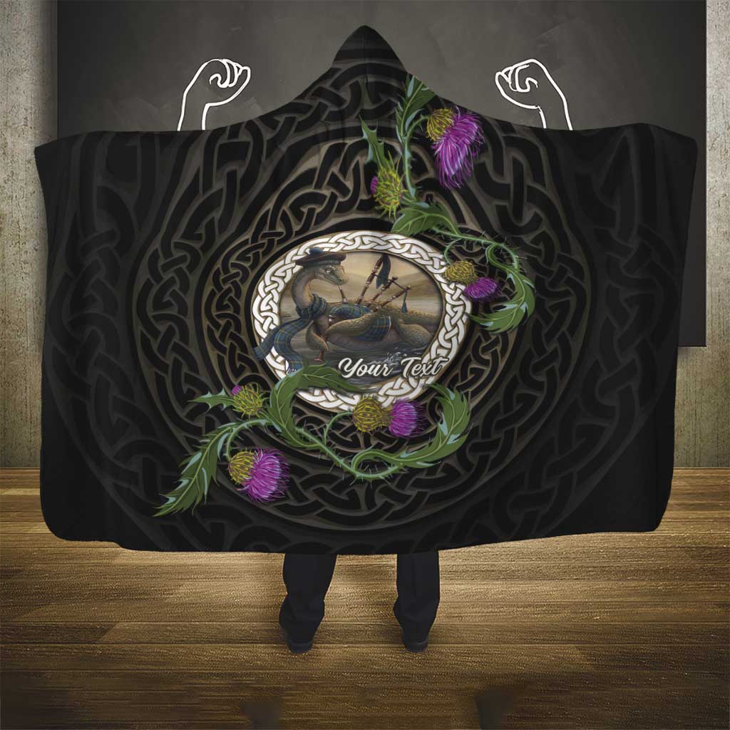 Personalised Loch Ness Monster Scotland Hooded Blanket Nessie Bagpipe Scottish Thistle Celtic Knot