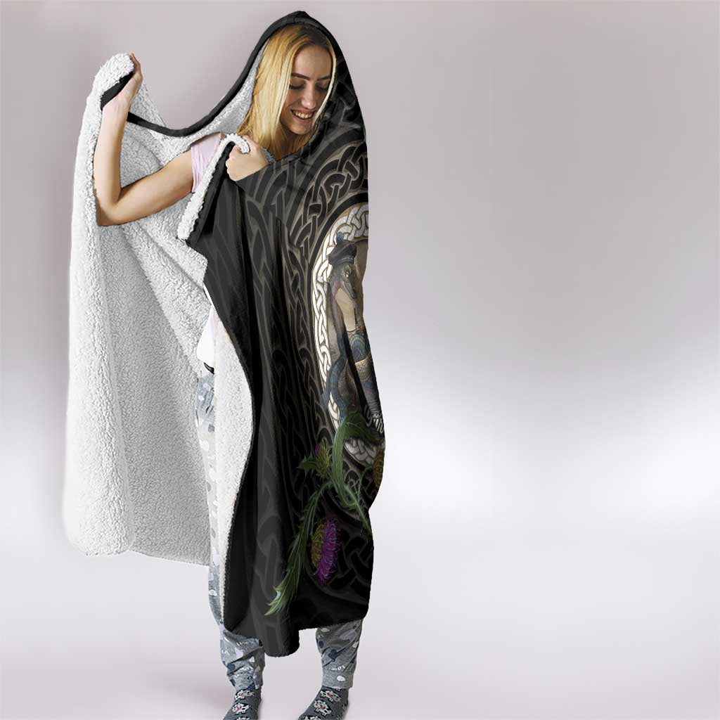 Personalised Loch Ness Monster Scotland Hooded Blanket Nessie Bagpipe Scottish Thistle Celtic Knot