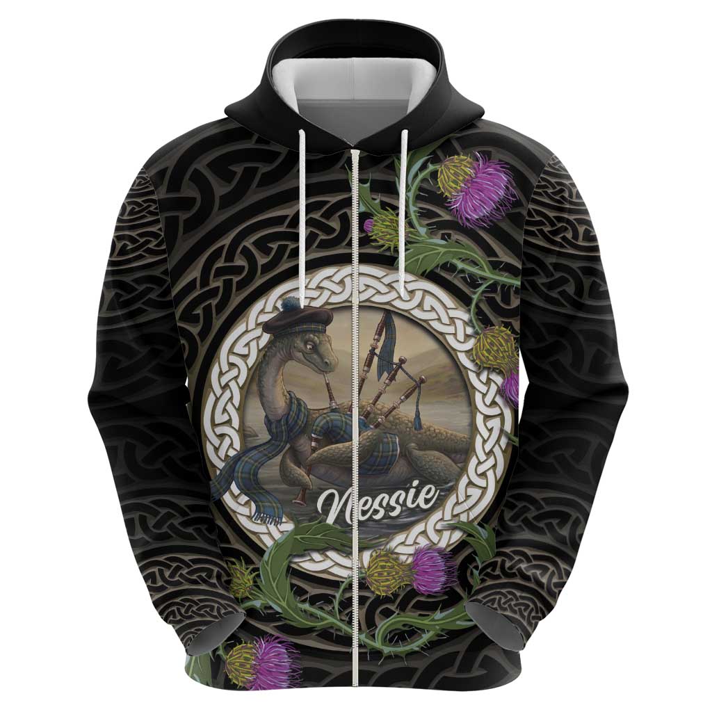 Personalised Loch Ness Monster Scotland Hoodie Nessie Bagpipe Scottish Thistle Celtic Knot