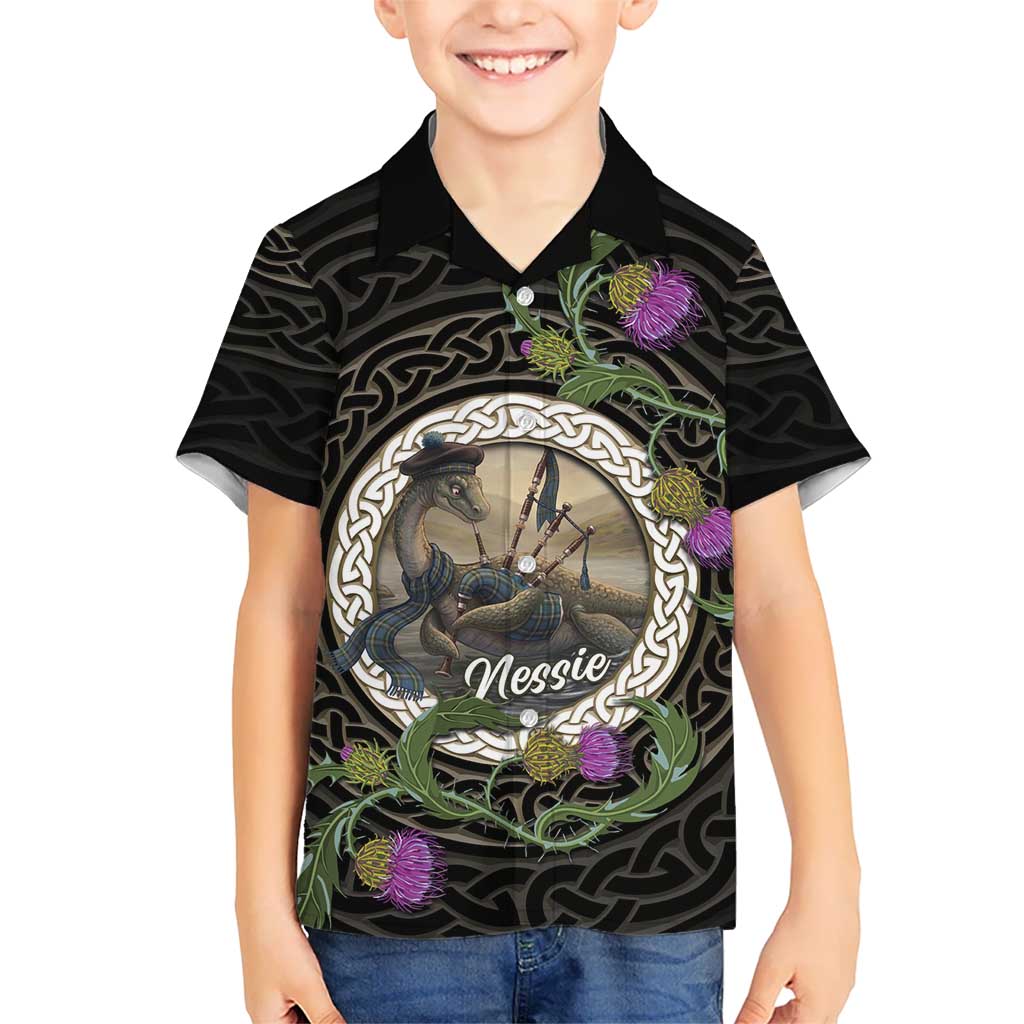 Personalised Loch Ness Monster Scotland Kid Hawaiian Shirt Nessie Bagpipe Scottish Thistle Celtic Knot