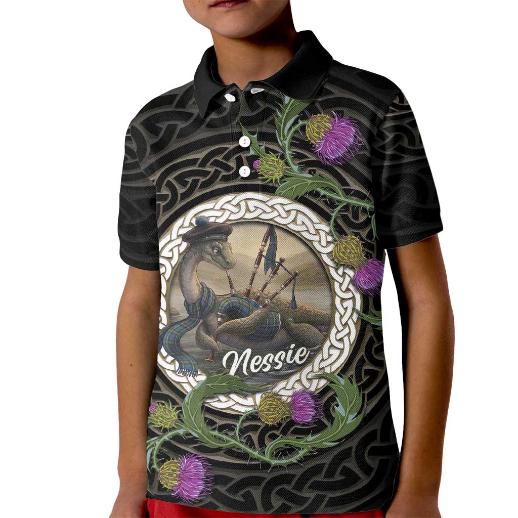 Personalised Loch Ness Monster Scotland Kid Polo Shirt Nessie Bagpipe Scottish Thistle Celtic Knot