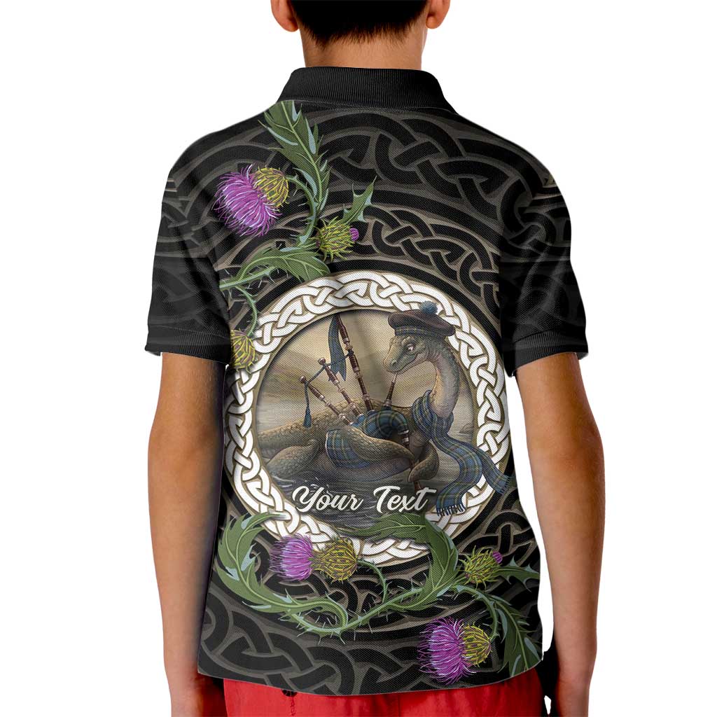 Personalised Loch Ness Monster Scotland Kid Polo Shirt Nessie Bagpipe Scottish Thistle Celtic Knot