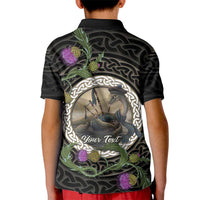 Personalised Loch Ness Monster Scotland Kid Polo Shirt Nessie Bagpipe Scottish Thistle Celtic Knot