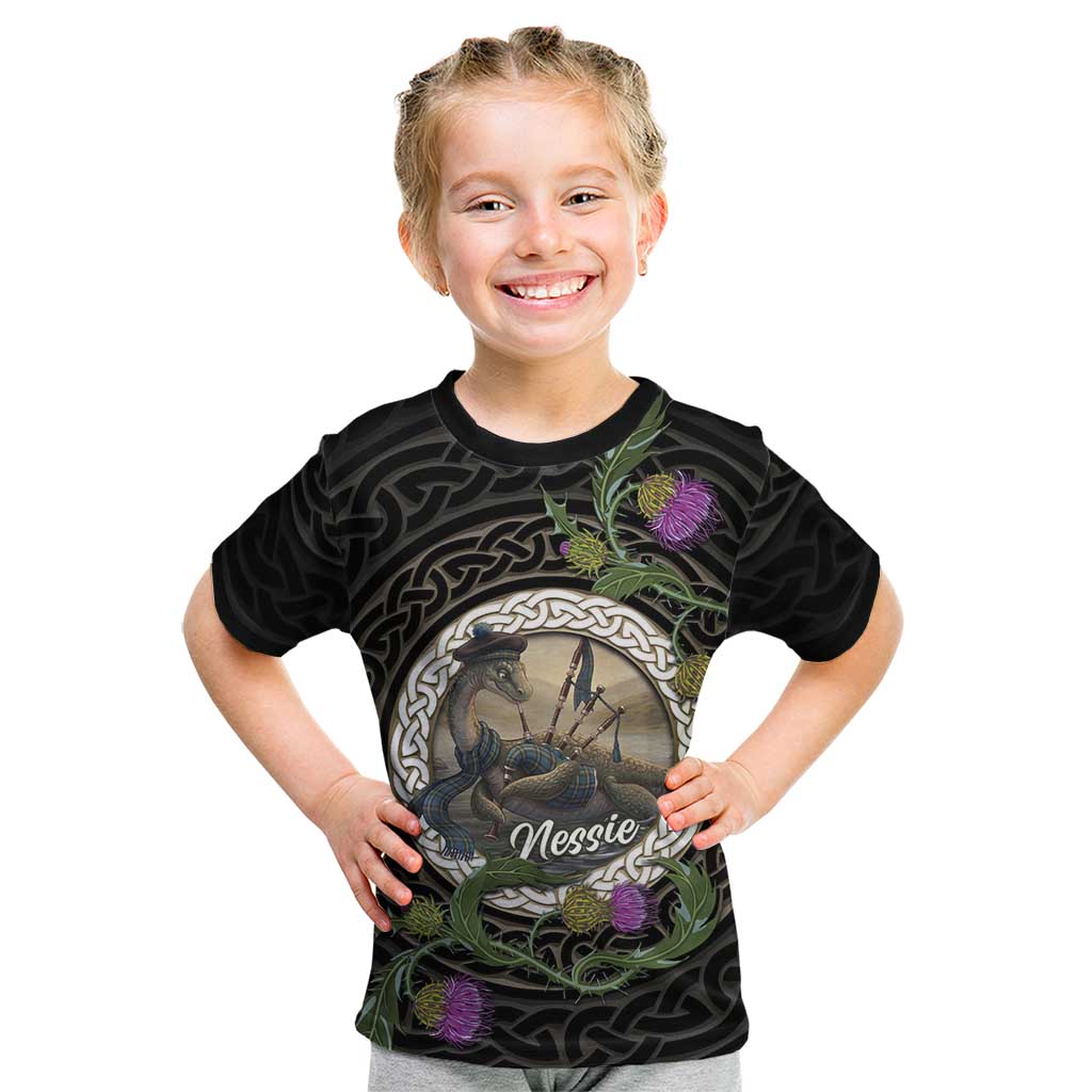 Personalised Loch Ness Monster Scotland Kid T Shirt Nessie Bagpipe Scottish Thistle Celtic Knot