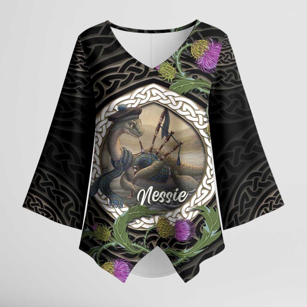 Personalised Loch Ness Monster Scotland Kimono Sleeve Blouse Nessie Bagpipe Scottish Thistle Celtic Knot