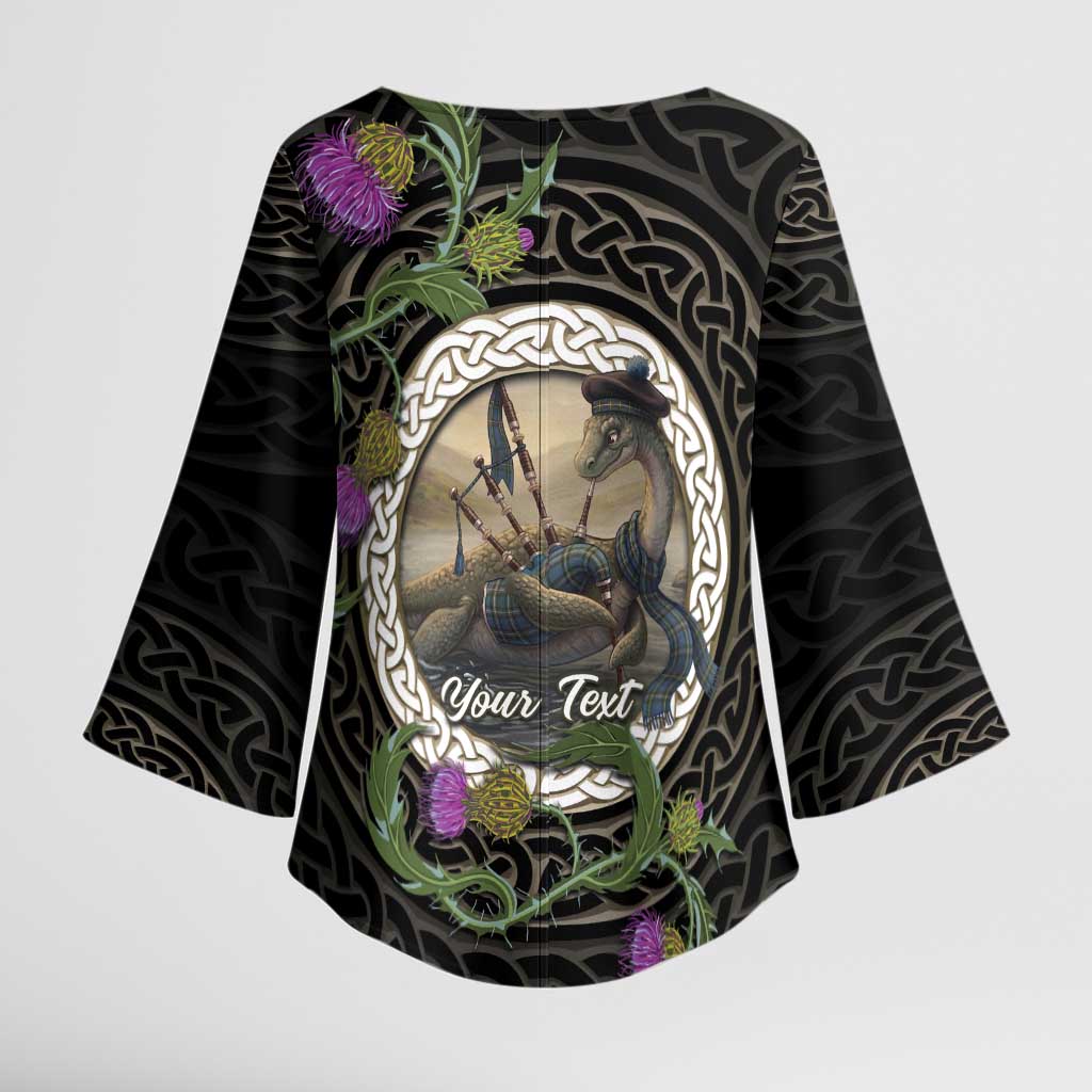 Personalised Loch Ness Monster Scotland Kimono Sleeve Blouse Nessie Bagpipe Scottish Thistle Celtic Knot