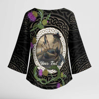 Personalised Loch Ness Monster Scotland Kimono Sleeve Blouse Nessie Bagpipe Scottish Thistle Celtic Knot