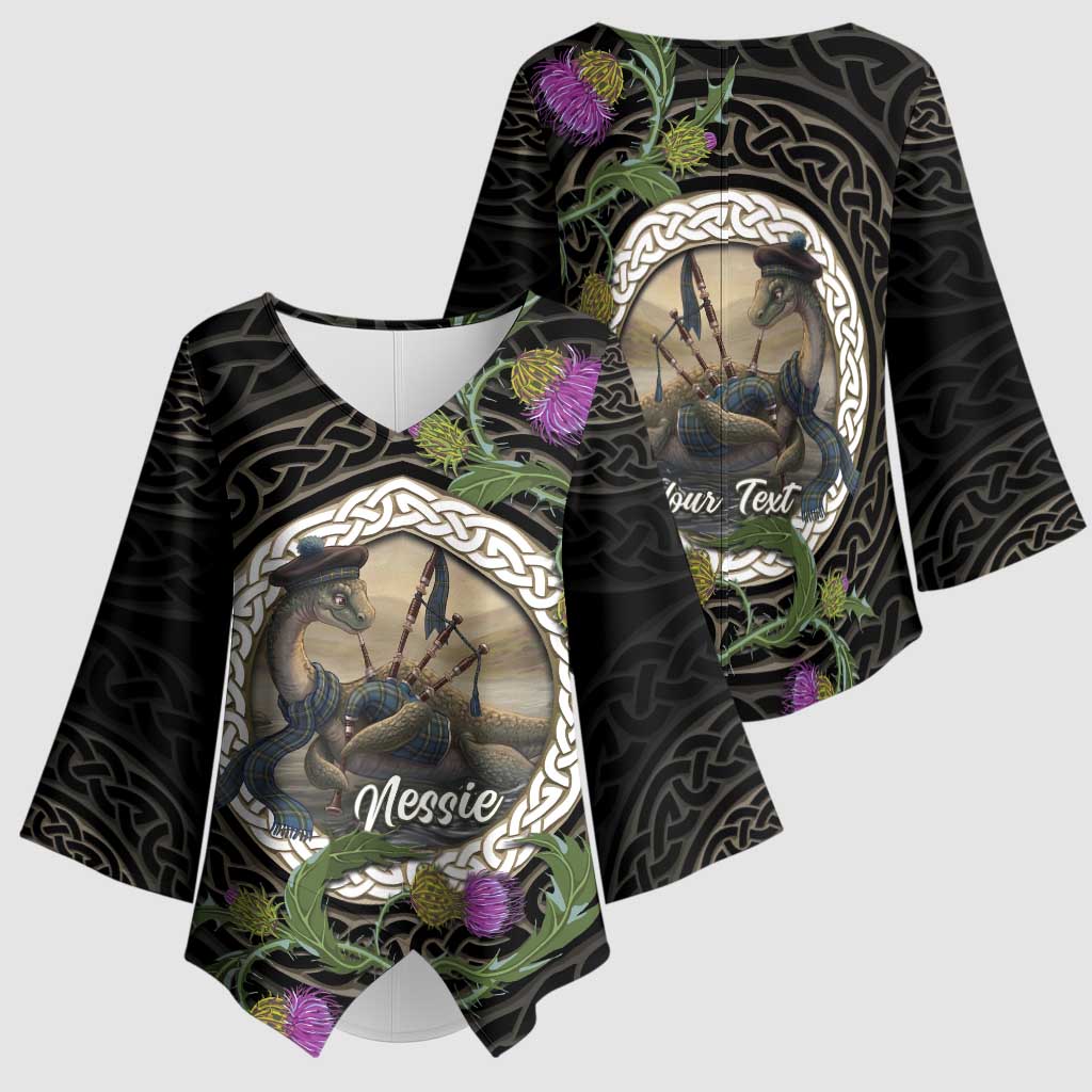 Personalised Loch Ness Monster Scotland Kimono Sleeve Blouse Nessie Bagpipe Scottish Thistle Celtic Knot