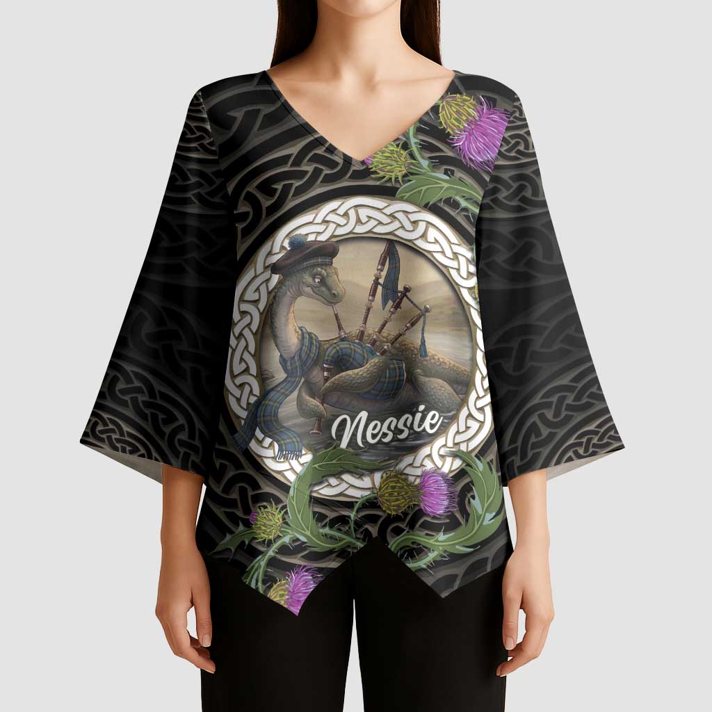 Personalised Loch Ness Monster Scotland Kimono Sleeve Blouse Nessie Bagpipe Scottish Thistle Celtic Knot