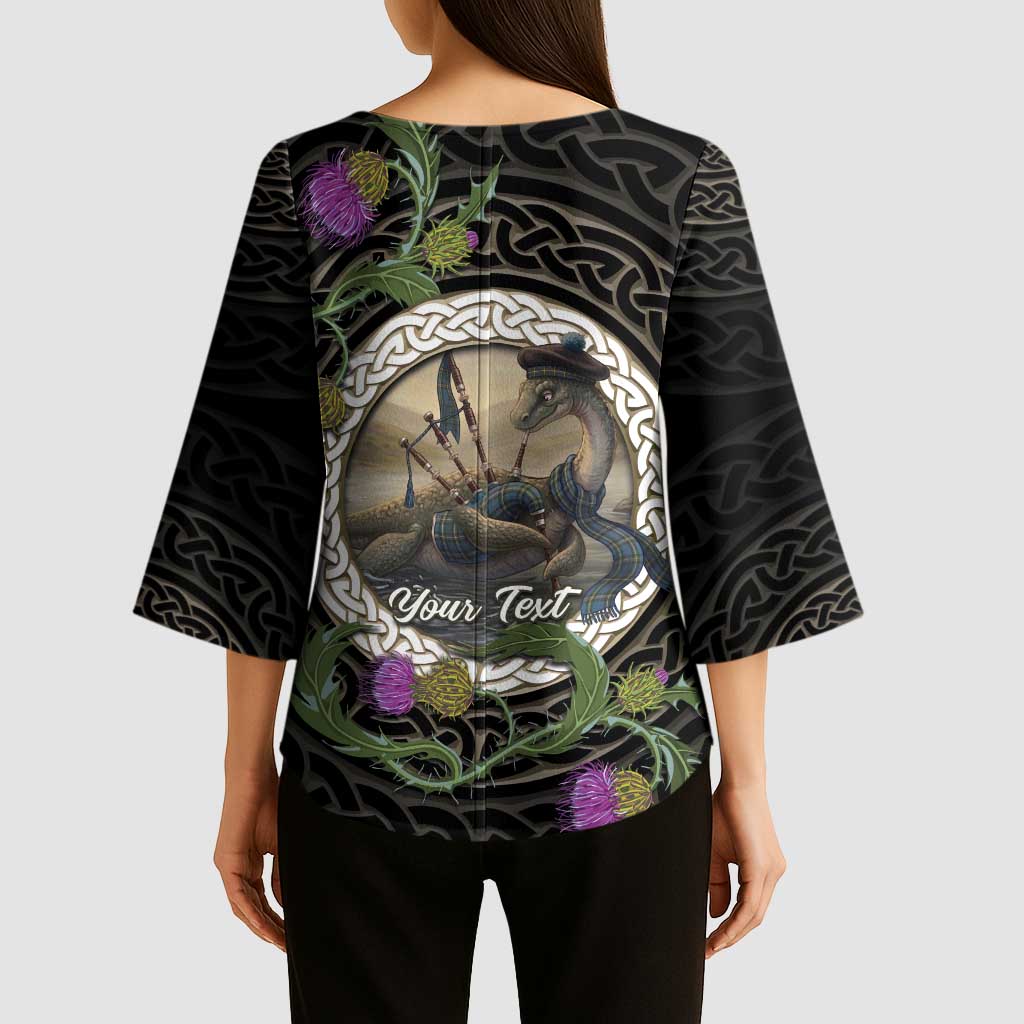 Personalised Loch Ness Monster Scotland Kimono Sleeve Blouse Nessie Bagpipe Scottish Thistle Celtic Knot