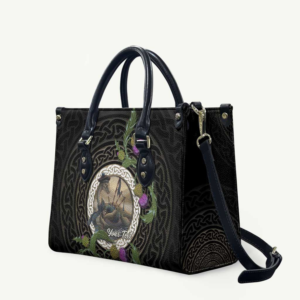Personalised Loch Ness Monster Scotland Leather Bag Nessie Bagpipe Scottish Thistle Celtic Knot