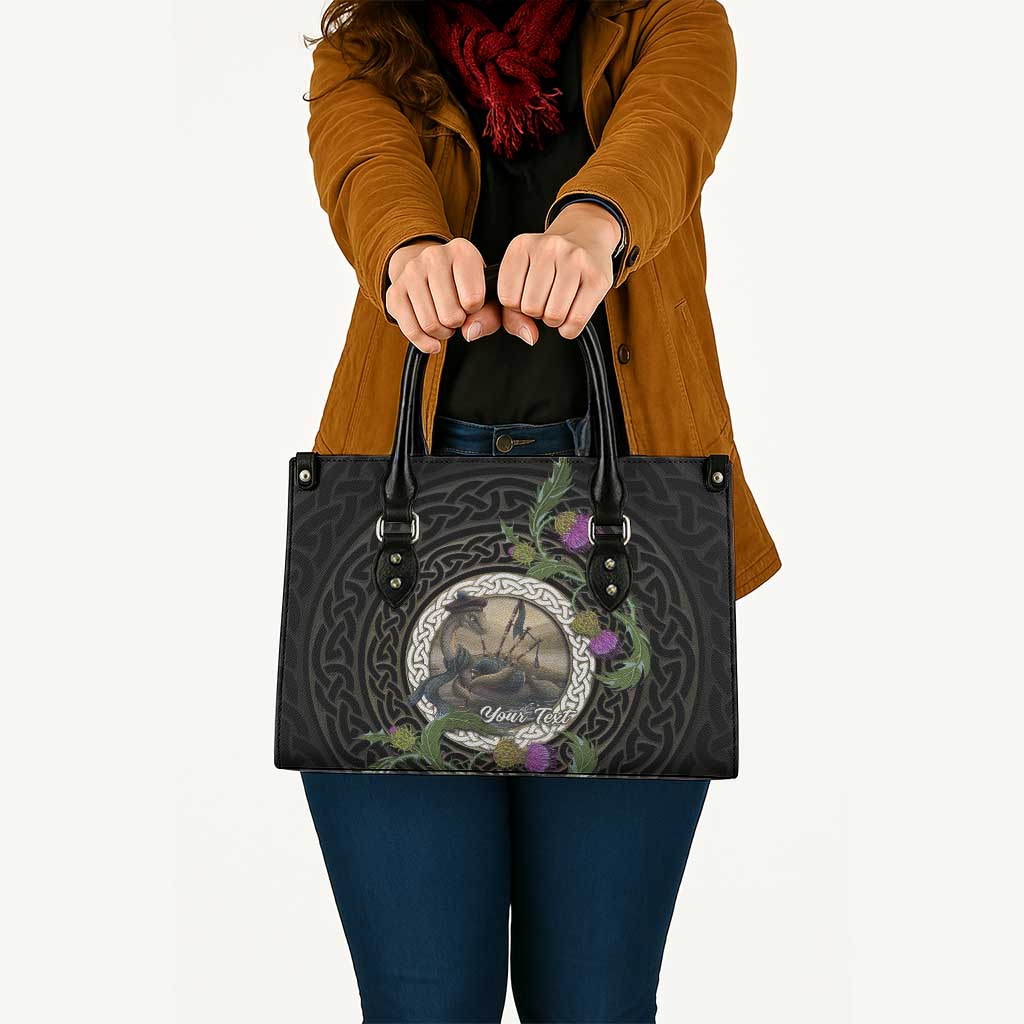 Personalised Loch Ness Monster Scotland Leather Bag Nessie Bagpipe Scottish Thistle Celtic Knot
