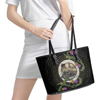 Personalised Loch Ness Monster Scotland Leather Tote Bag Nessie Bagpipe Scottish Thistle Celtic Knot