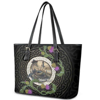 Personalised Loch Ness Monster Scotland Leather Tote Bag Nessie Bagpipe Scottish Thistle Celtic Knot