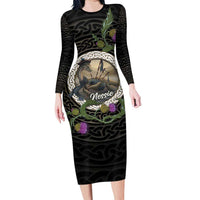 Personalised Loch Ness Monster Scotland Long Sleeve Bodycon Dress Nessie Bagpipe Scottish Thistle Celtic Knot