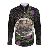 Personalised Loch Ness Monster Scotland Long Sleeve Button Shirt Nessie Bagpipe Scottish Thistle Celtic Knot