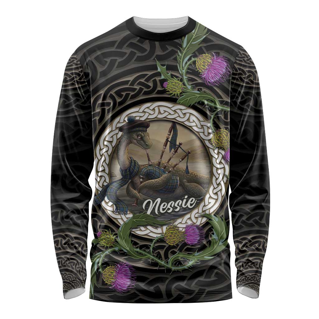 Personalised Loch Ness Monster Scotland Long Sleeve Shirt Nessie Bagpipe Scottish Thistle Celtic Knot