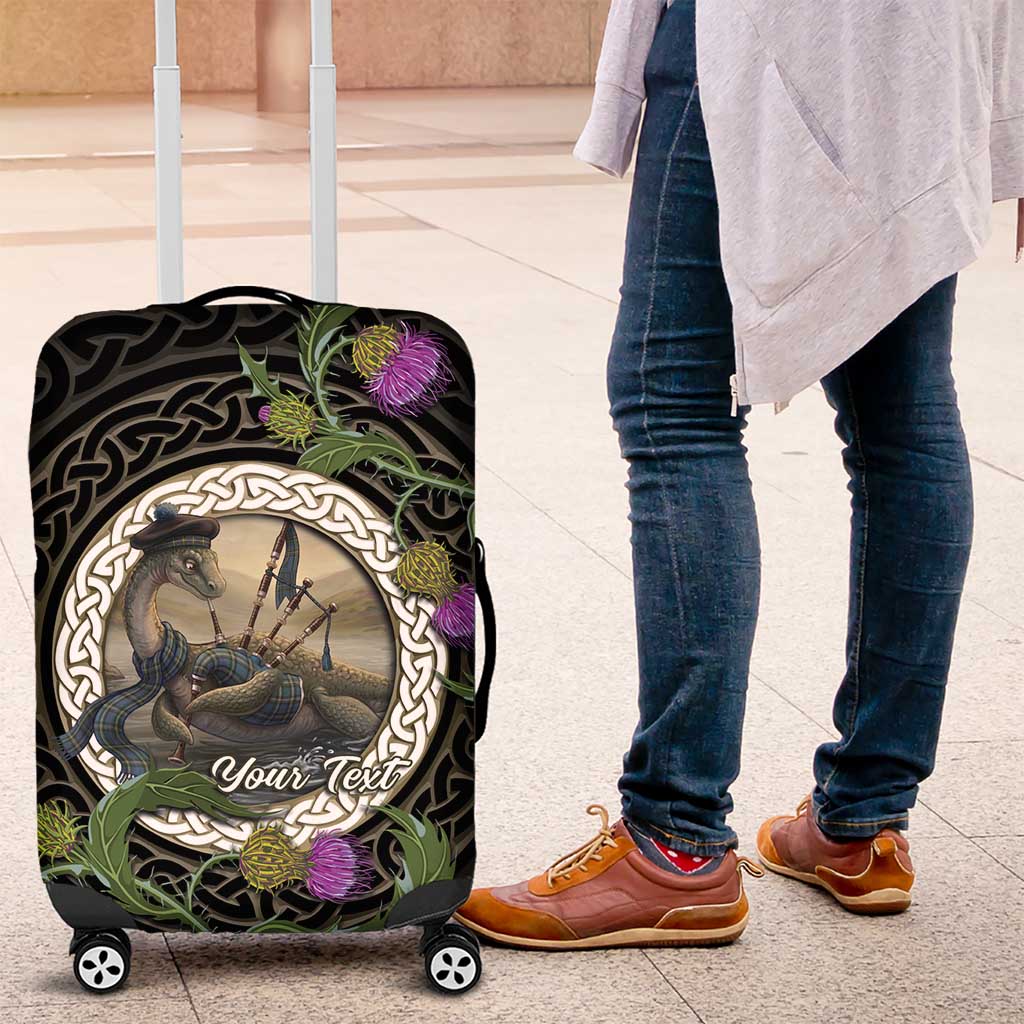 Personalised Loch Ness Monster Scotland Luggage Cover Nessie Bagpipe Scottish Thistle Celtic Knot