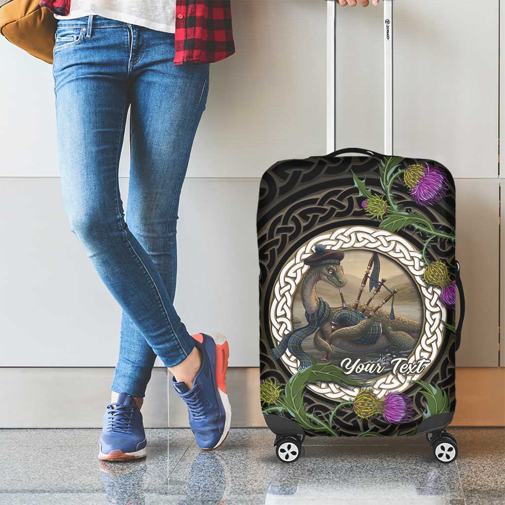 Personalised Loch Ness Monster Scotland Luggage Cover Nessie Bagpipe Scottish Thistle Celtic Knot