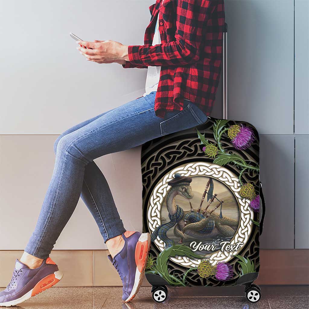 Personalised Loch Ness Monster Scotland Luggage Cover Nessie Bagpipe Scottish Thistle Celtic Knot