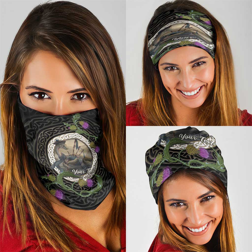Personalised Loch Ness Monster Scotland Neck Gaiter Nessie Bagpipe Scottish Thistle Celtic Knot