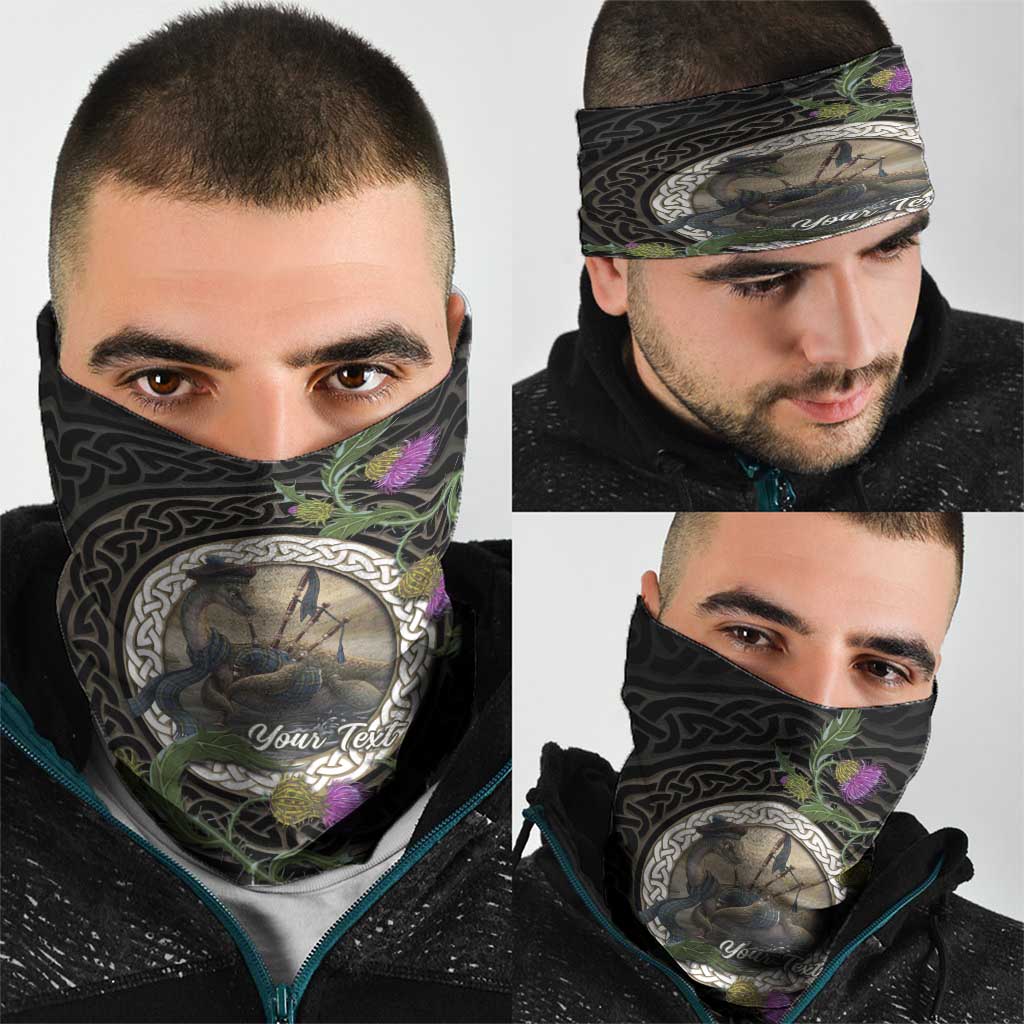 Personalised Loch Ness Monster Scotland Neck Gaiter Nessie Bagpipe Scottish Thistle Celtic Knot
