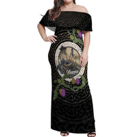 Personalised Loch Ness Monster Scotland Off Shoulder Maxi Dress Nessie Bagpipe Scottish Thistle Celtic Knot