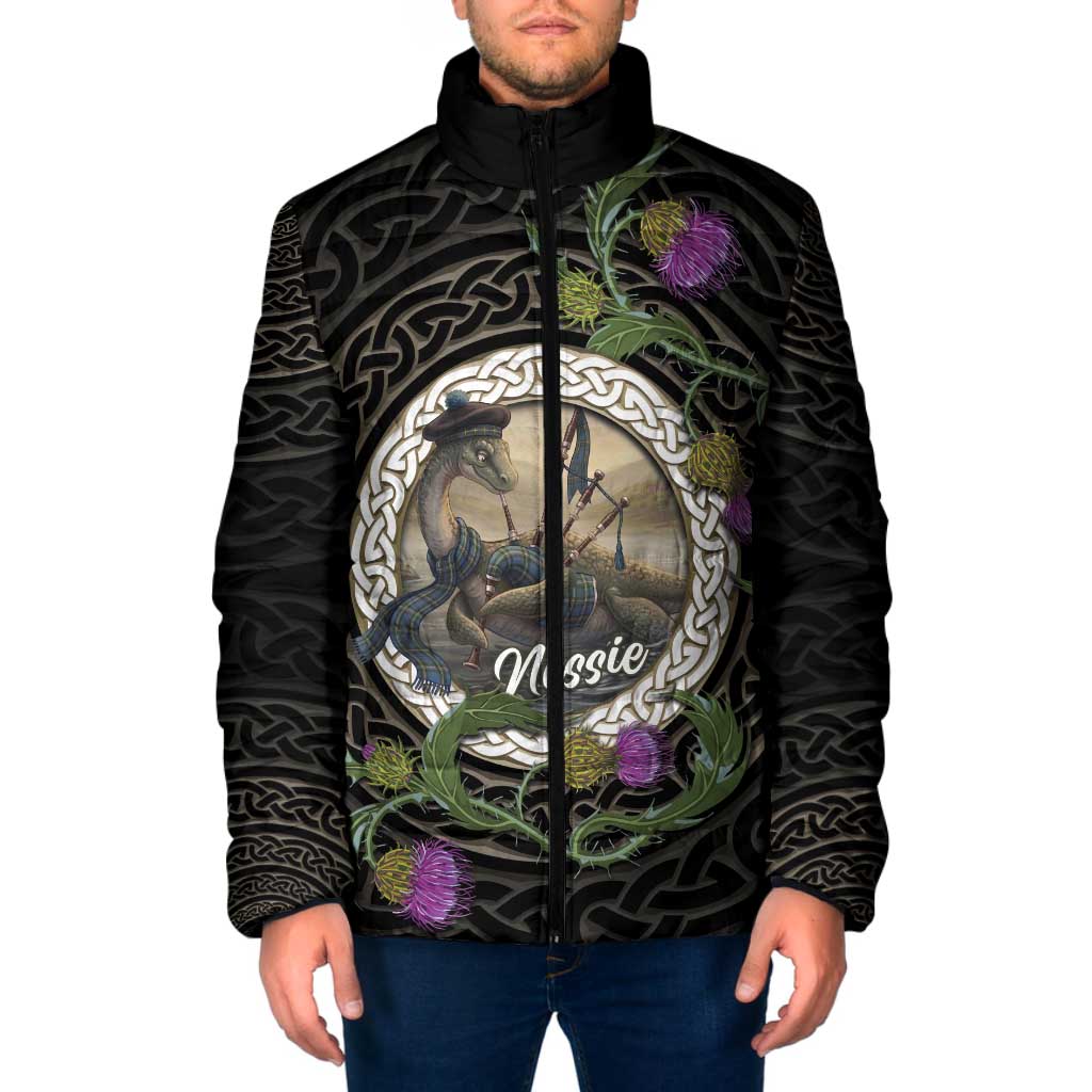 Personalised Loch Ness Monster Scotland Padded Jacket Nessie Bagpipe Scottish Thistle Celtic Knot
