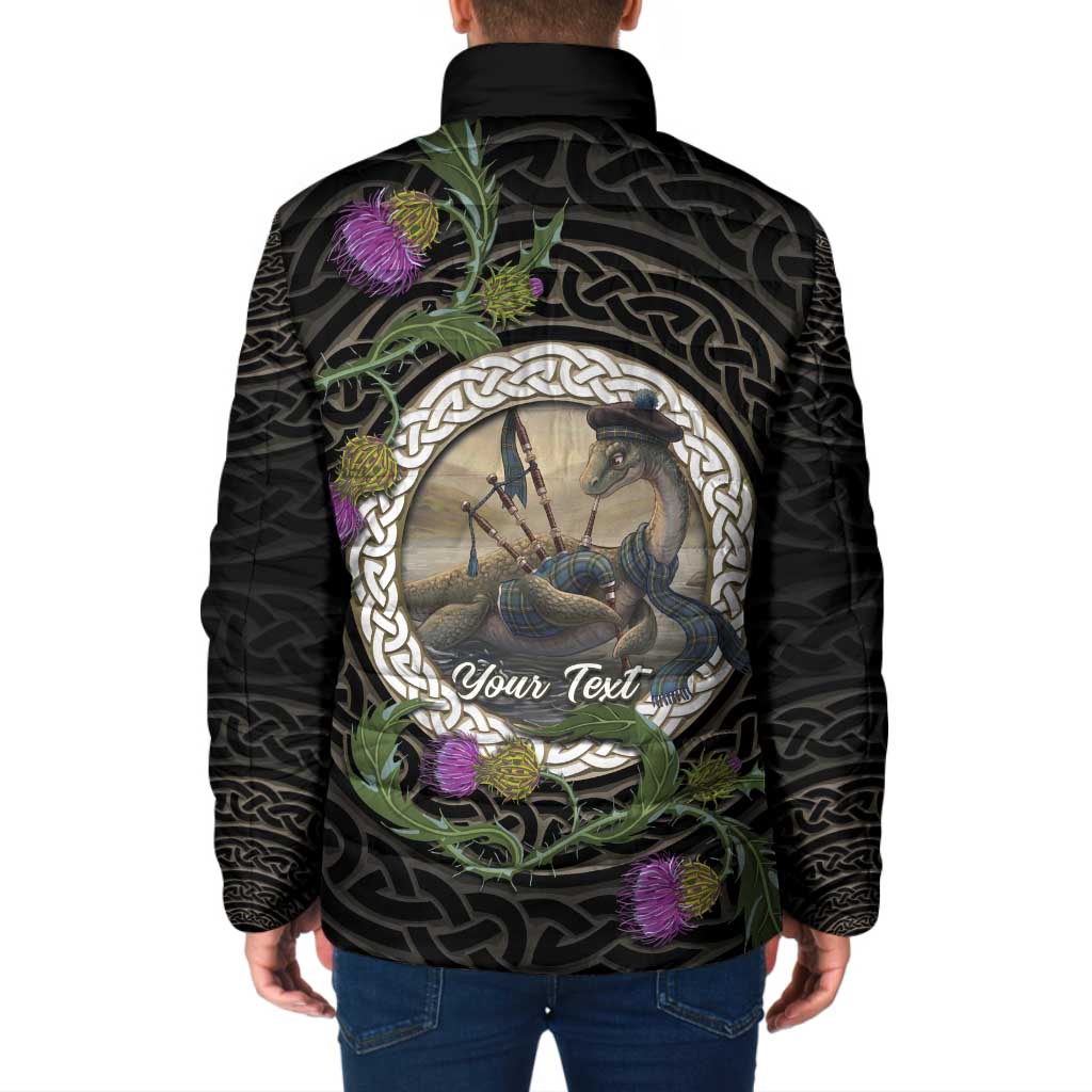 Personalised Loch Ness Monster Scotland Padded Jacket Nessie Bagpipe Scottish Thistle Celtic Knot