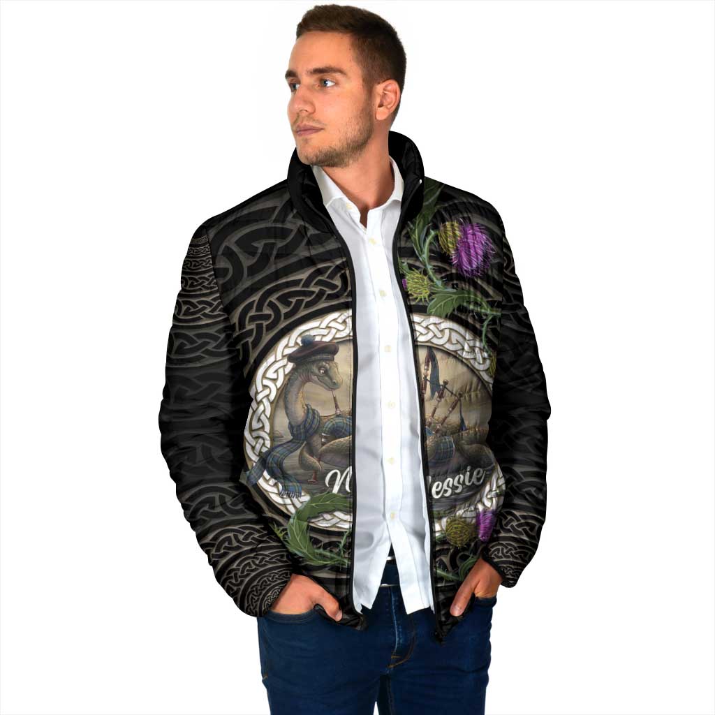 Personalised Loch Ness Monster Scotland Padded Jacket Nessie Bagpipe Scottish Thistle Celtic Knot