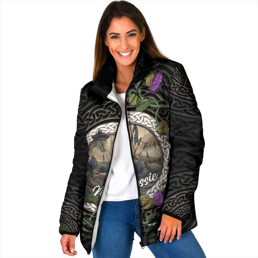 Personalised Loch Ness Monster Scotland Padded Jacket Nessie Bagpipe Scottish Thistle Celtic Knot