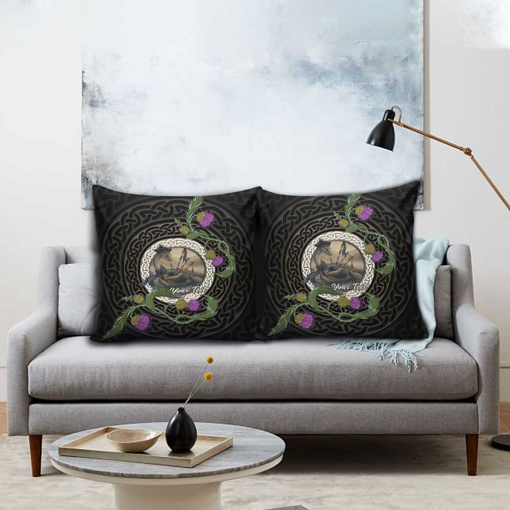Personalised Loch Ness Monster Scotland Pillow Cover Nessie Bagpipe Scottish Thistle Celtic Knot