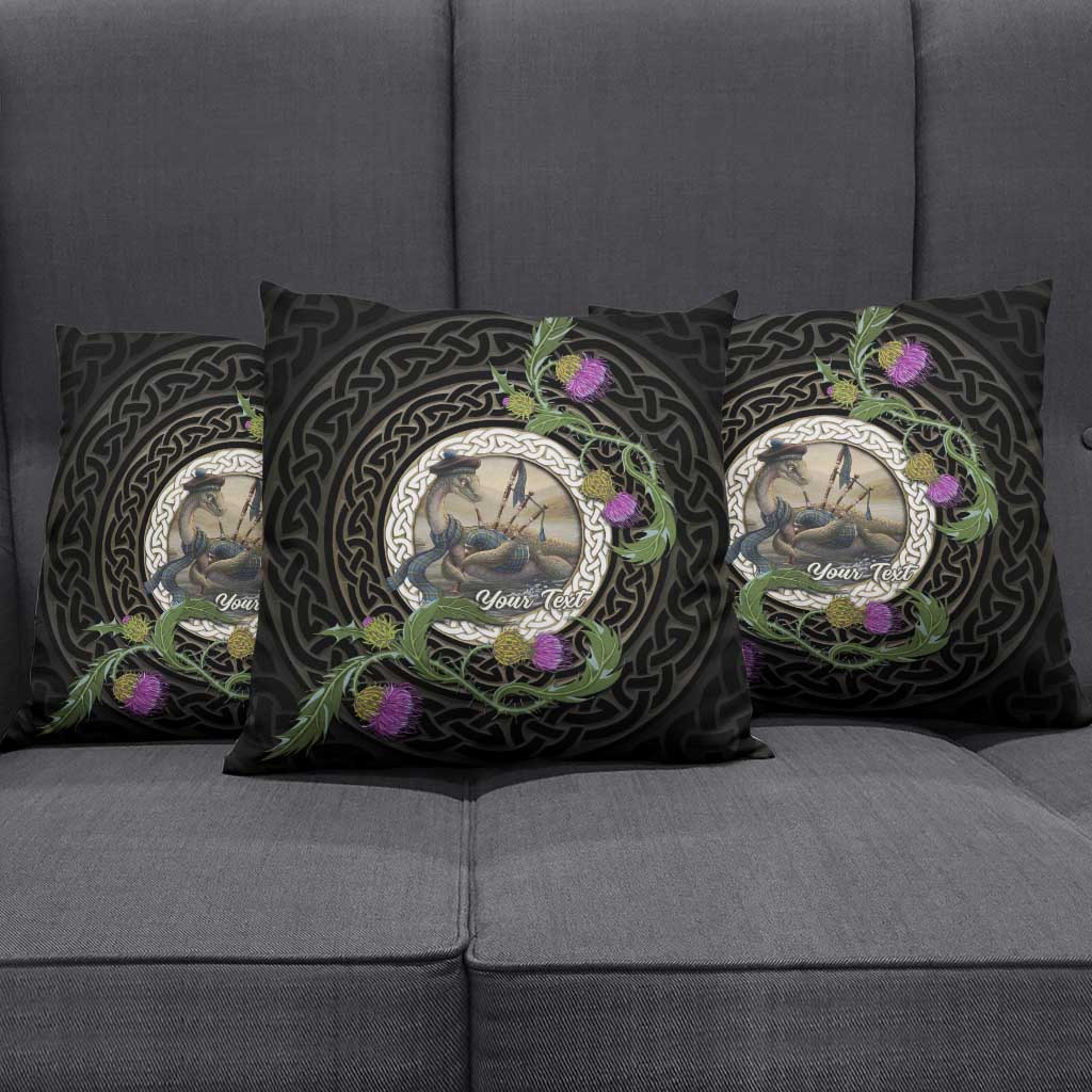 Personalised Loch Ness Monster Scotland Pillow Cover Nessie Bagpipe Scottish Thistle Celtic Knot