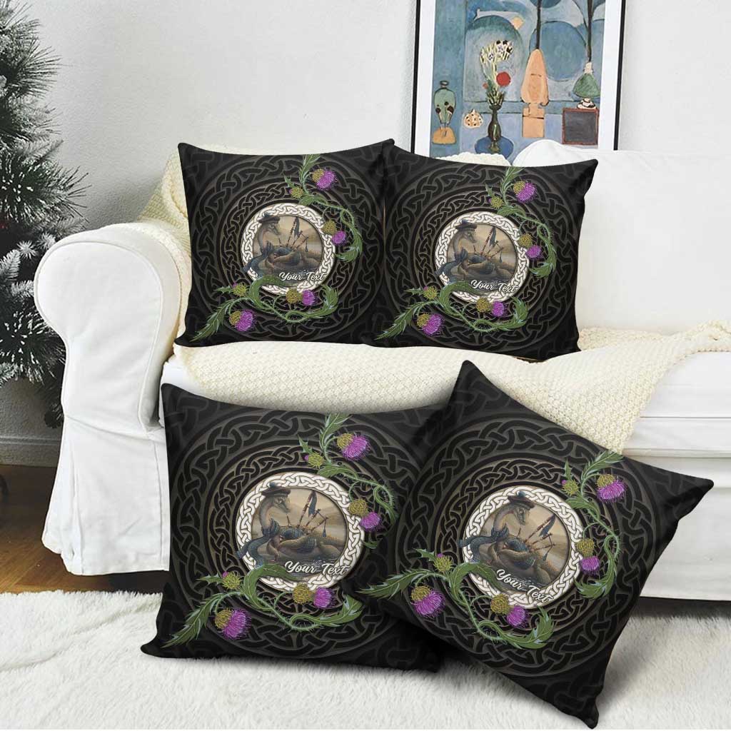 Personalised Loch Ness Monster Scotland Pillow Cover Nessie Bagpipe Scottish Thistle Celtic Knot