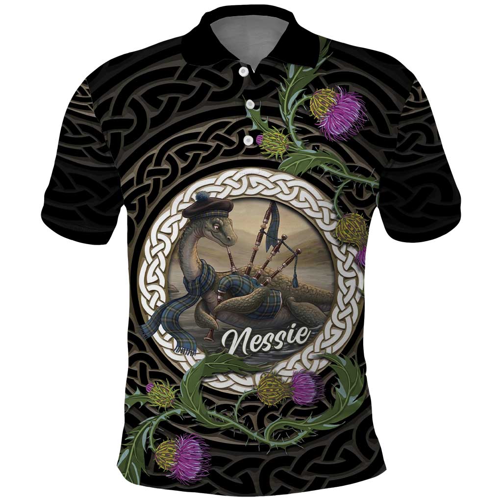 Personalised Loch Ness Monster Scotland Polo Shirt Nessie Bagpipe Scottish Thistle Celtic Knot