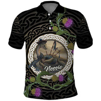 Personalised Loch Ness Monster Scotland Polo Shirt Nessie Bagpipe Scottish Thistle Celtic Knot