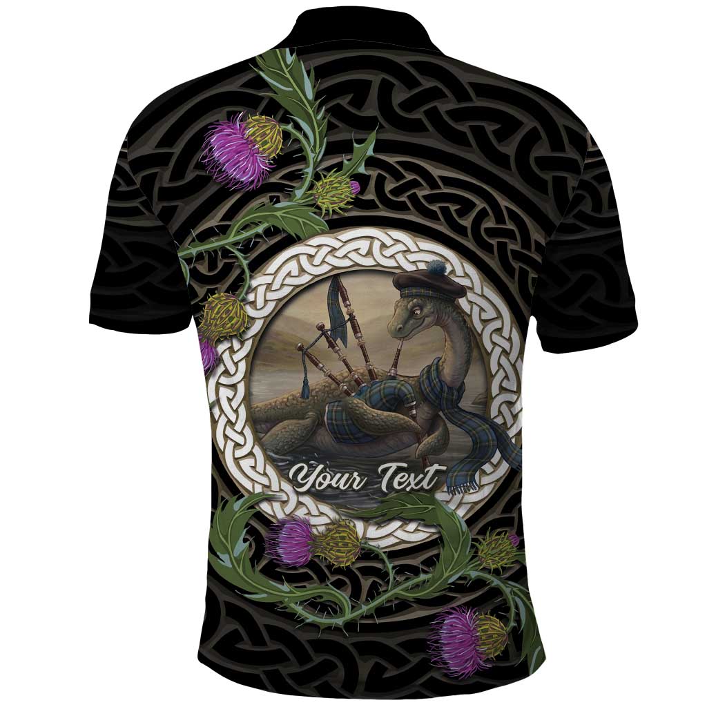 Personalised Loch Ness Monster Scotland Polo Shirt Nessie Bagpipe Scottish Thistle Celtic Knot