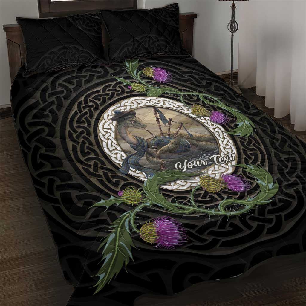 Personalised Loch Ness Monster Scotland Quilt Bed Set Nessie Bagpipe Scottish Thistle Celtic Knot