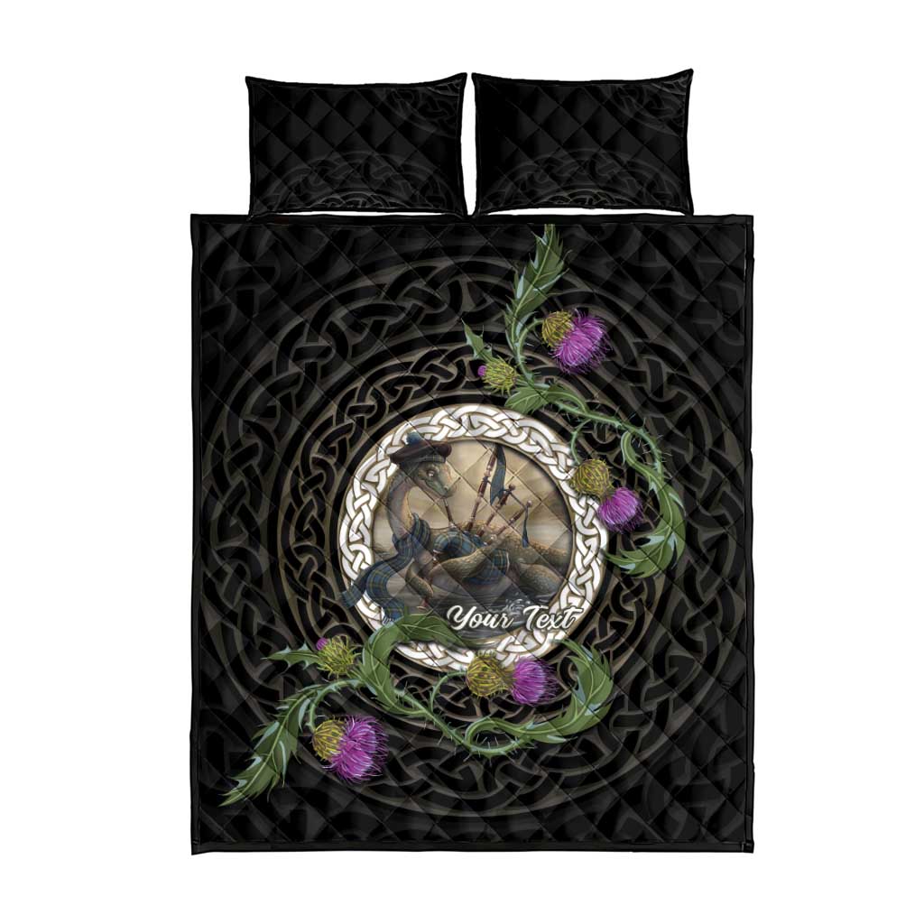 Personalised Loch Ness Monster Scotland Quilt Bed Set Nessie Bagpipe Scottish Thistle Celtic Knot