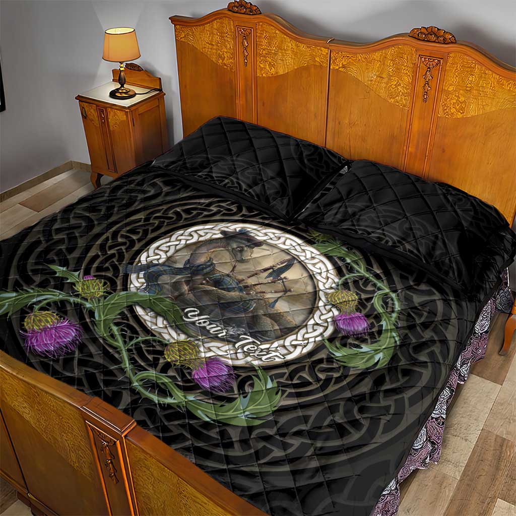 Personalised Loch Ness Monster Scotland Quilt Bed Set Nessie Bagpipe Scottish Thistle Celtic Knot