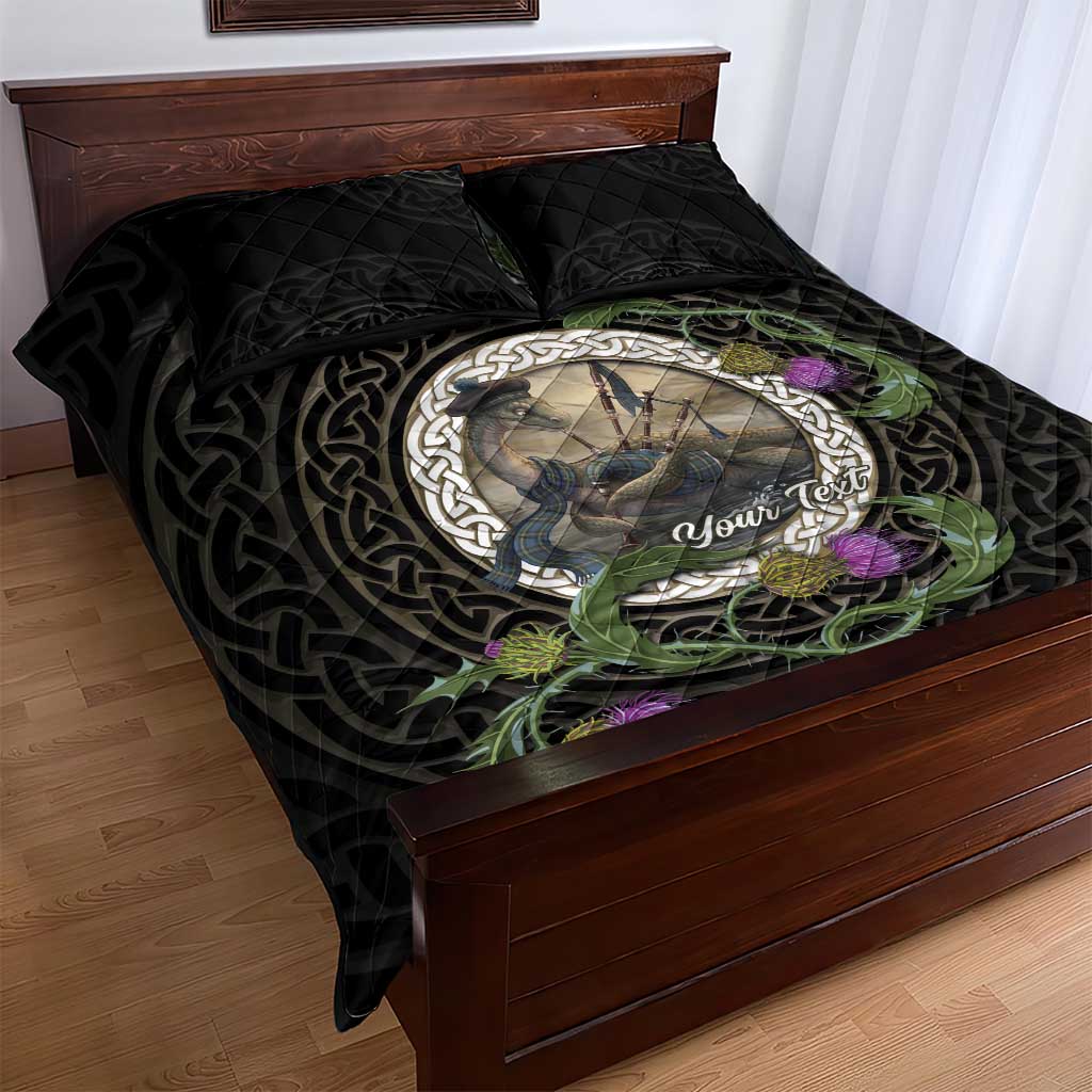 Personalised Loch Ness Monster Scotland Quilt Bed Set Nessie Bagpipe Scottish Thistle Celtic Knot