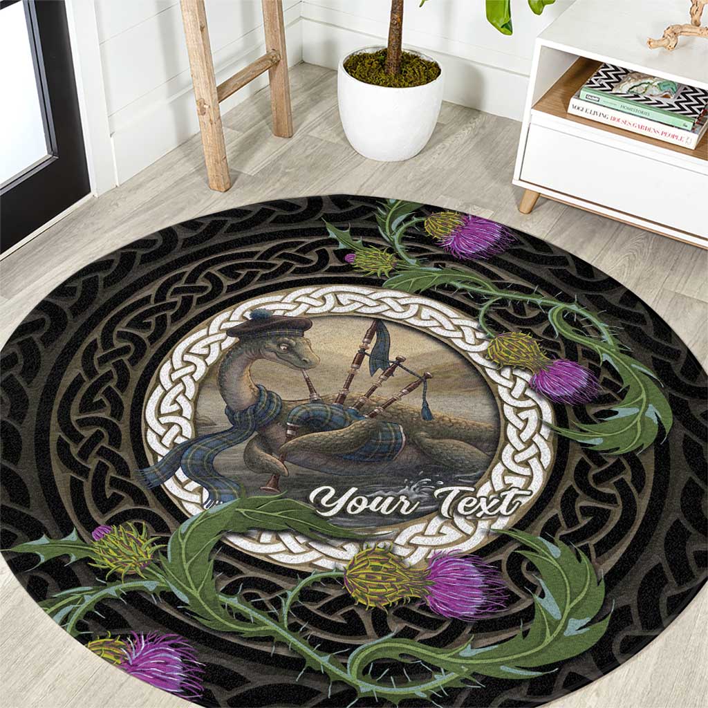 Personalised Loch Ness Monster Scotland Round Carpet Nessie Bagpipe Scottish Thistle Celtic Knot