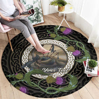 Personalised Loch Ness Monster Scotland Round Carpet Nessie Bagpipe Scottish Thistle Celtic Knot
