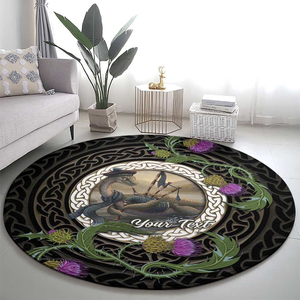 Personalised Loch Ness Monster Scotland Round Carpet Nessie Bagpipe Scottish Thistle Celtic Knot