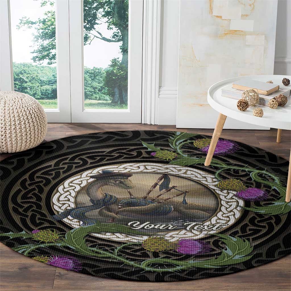 Personalised Loch Ness Monster Scotland Round Carpet Nessie Bagpipe Scottish Thistle Celtic Knot